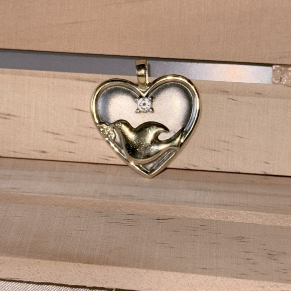 Vintage Gorham Sterling Silver Dove Heart Pendant Cubic Zirconia Serenity Prayer - Picture 9 of 11